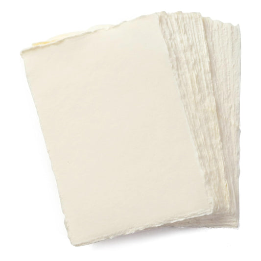 Wanderings Handmade A6 Cream Mixed Media Paper with Deckle Edge - 4" x 6" - 150 GSM -Colored Cold Press Textured Paper made with Recycled Cotton for Crafts Card Making Sketching Watercolor - 50 Sheets