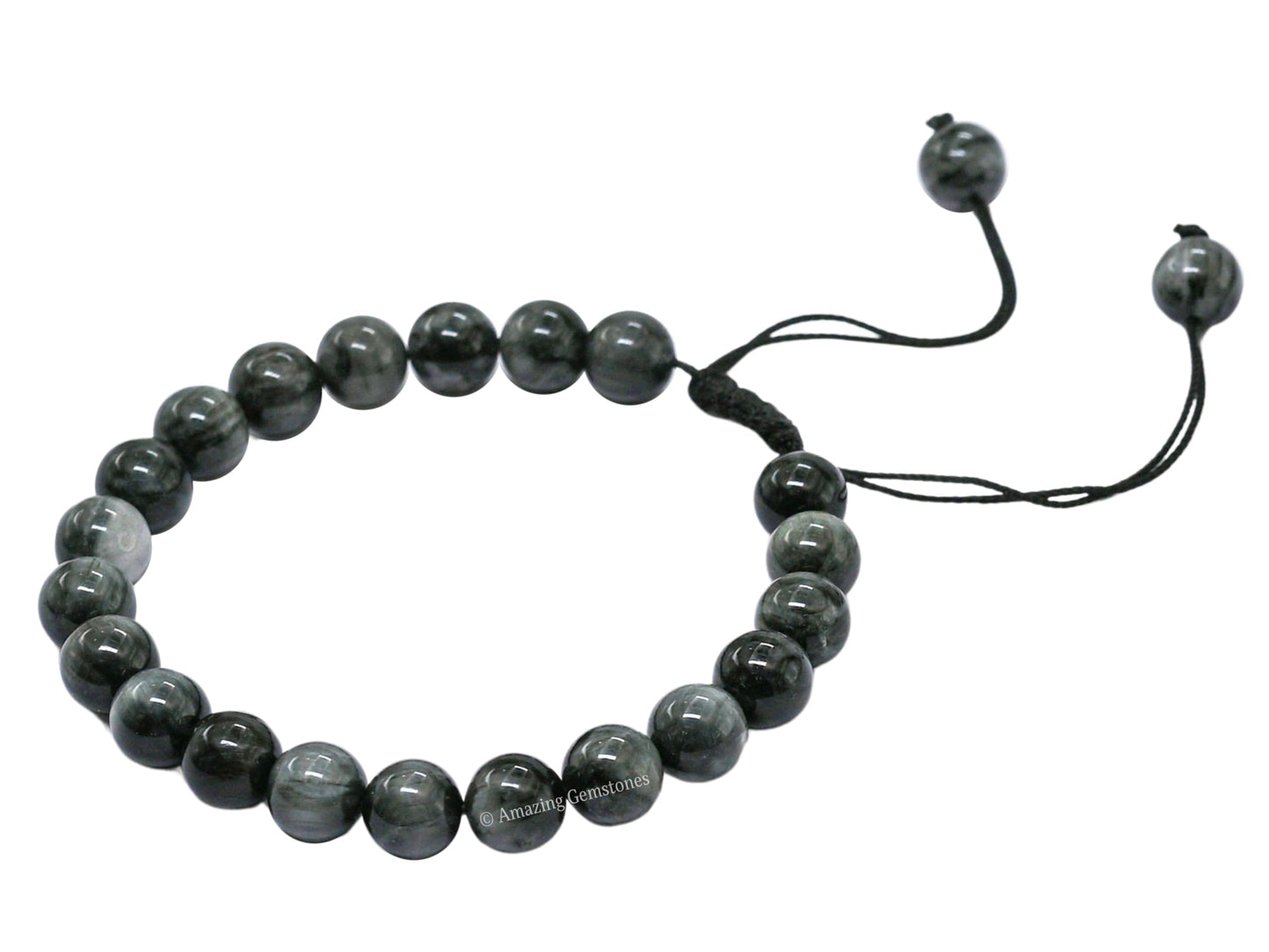 Amazing Gemstone Grey Cats Eye Bracelet, Gifts For Men & Women - Protection Healing Crystal Bracelet - 8mm Gemstone Beaded Adjustable Bracelet, Pulseras Para Hombres Mujer Stocking Stuffers