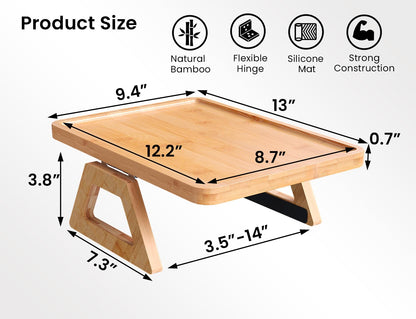 Danfoxer 2 Pack Couch Arm Tray,Bamboo Folding Sofa Tray,Sofa Armrest Trays Clip-On Couch Desk for Drinks,Snacks,Phone,Remote Control（Natural）