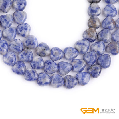 GEM-Inside 10mm Heart Charms Natural Blue Dot Sodalite Jasper Gemstone Stone Beads for Jewelry Making Full 15" Strand Power Energy Healing Chakra Stone Beads
