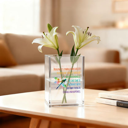 Gkodw Dragonflies Symbolize Our Ability Acrylic Pen Holder Cosmetic Organizer, Funny Dragonfly Pen Pencil Holders for Desk, Desk Accessories Office Gifts for Dragonfly Lover Teacher Coworker Daughter