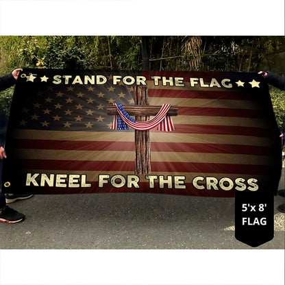 FLAGWIX 4th of July Decorations - Stand For The Flag Kneel For The Cross Grommet Flag QNK105GF, 3x5 ft., No Flag Pole Rings - Heavy Duty Flags High Density Polyethylene, Durable Indoor Outdoor