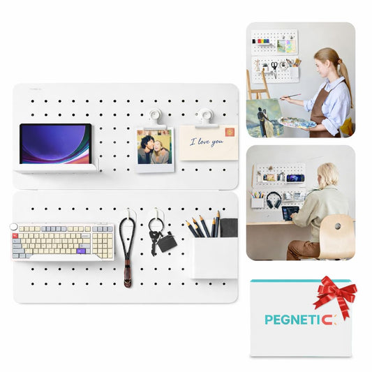 Pegnetic Upgraded Metal Pegboard Wall Organizer Kit – Magnetic, Heavy-Duty Peg Board with Shelves, Hooks & Clips – Wall Mount Storage for Office, Kids, Makeup, Garage & Home, Craft Organizer