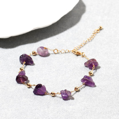 Jewever Chip Tumbled gems Bracelets for Women Copper Plated 14k Gold Chain Healing Crystals and Gemstones Bracelet Birthday Stone Gifts (Amethyst)