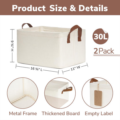 CHICVITA Storage Baskets for Shelves, Closet Organizers and Storage, Modern, Beige, 2-Pack, 16 ¾" L x 11" W x 9 ¾" H