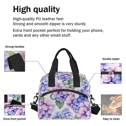 Pardick Purple Flower Floral Insulated Lunch Bag for Women Girl Reusable Lunch Tote Box With Shoulder Strap Lightweight Thermal Cooler Meal Prep Bag for Work School Office Picnic