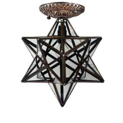 Bieye L10821 12-inch Moravian Star Tiffany Style Stained Glass Semi Flush Mount Ceiling Fixture, Suitable for Decorating Room (Clear Glass)