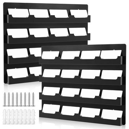 Geelin 2 Pcs Acrylic Business Card Holder Wall Mount Black Business Card Display Holder with Hanging Hardware Vertical Sticker Display Rack Organizing Stand for Office Home (16 Pockets)