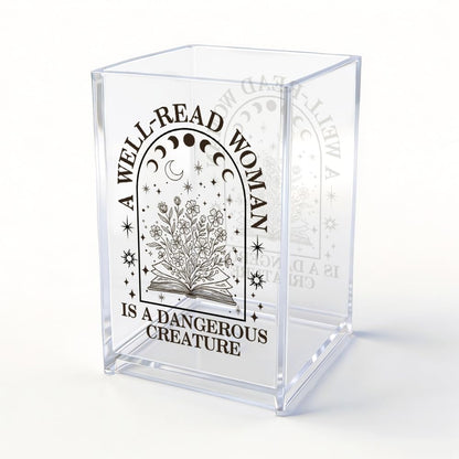 Xipromi A Well Read Woman Is A Dangerous Creature Cosmetic Organizer Pencil Pen Holder, Bookmark Organizer Desk Accessories for Book Lover, Librarian Gifts for Women, Feminist Literary Office Gifts