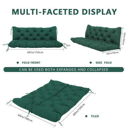 Durable Extra 5" Thick Outdoor Swing Cushions 3 Seater Waterproof Replacement Porch Swing Cushions with Backrest and Ties Fade-Resistant for Outdoor Patio Long Bench Furniture(Dark Green 60×40×5")