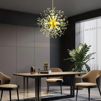 Mivenda Gold Crystal Chandeliers 9-Light Modern Firework Chandelier Dandelion Light Fixture,Bedroom Chandelier,Ceiling Hanging Lighting for Dining Room,Bedroom,Aisle