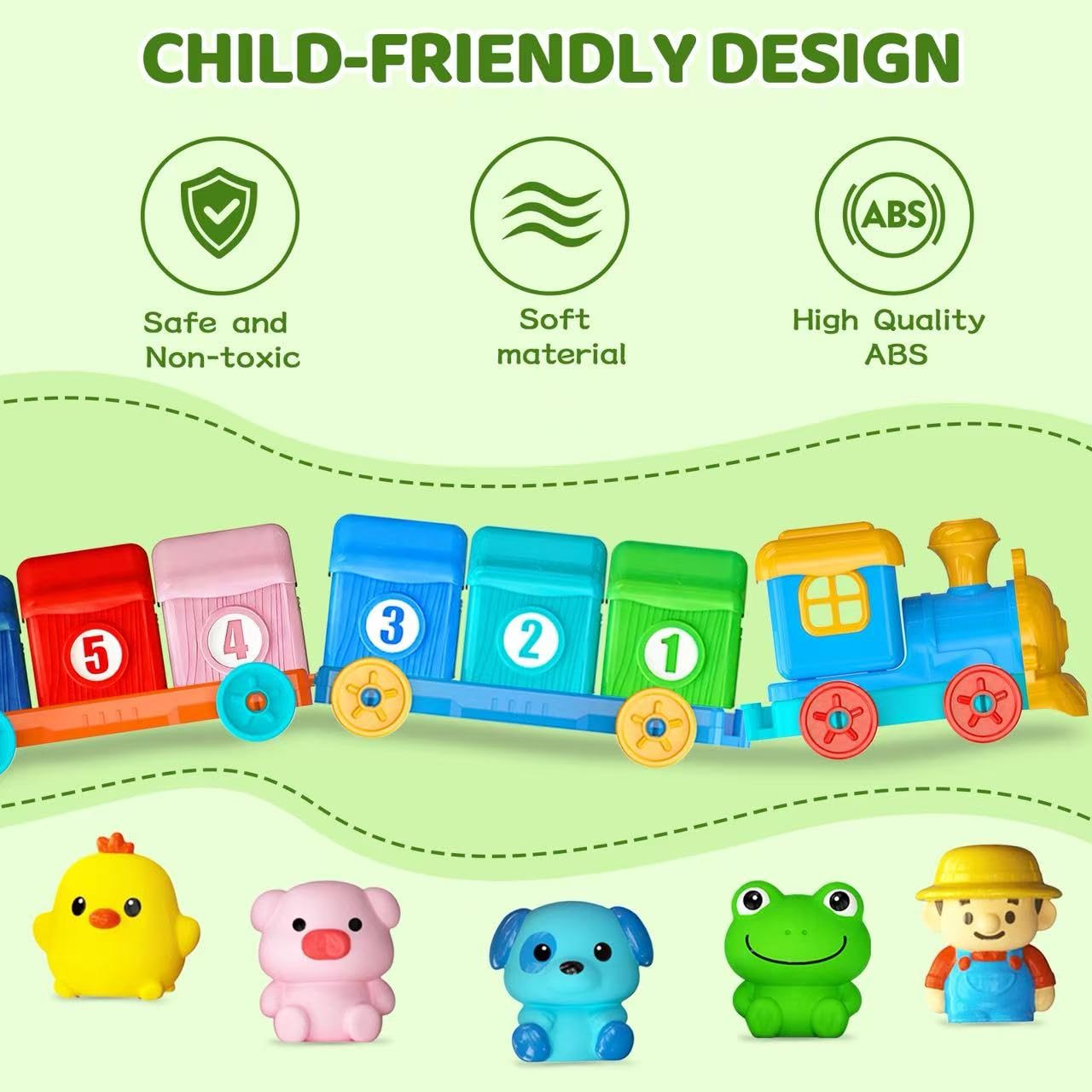 Toddler Learning Toys for 2 3 Year Old-Counting Matching & Sorting Activity Montessori Train Toys with Farm Animals Finger Puppets Birthday Gift for Baby Boys Girls