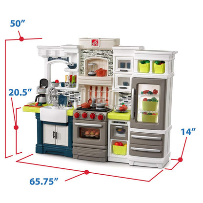 Step2 Elegant Edge Kids Kitchen Playset, Indoor/Outdoor Kitchenette, Interactive Play with Lights and Sounds, Made of Durable Plastic, Includes 78 Piece Toy Accessories, For Toddlers 3+ Years Old