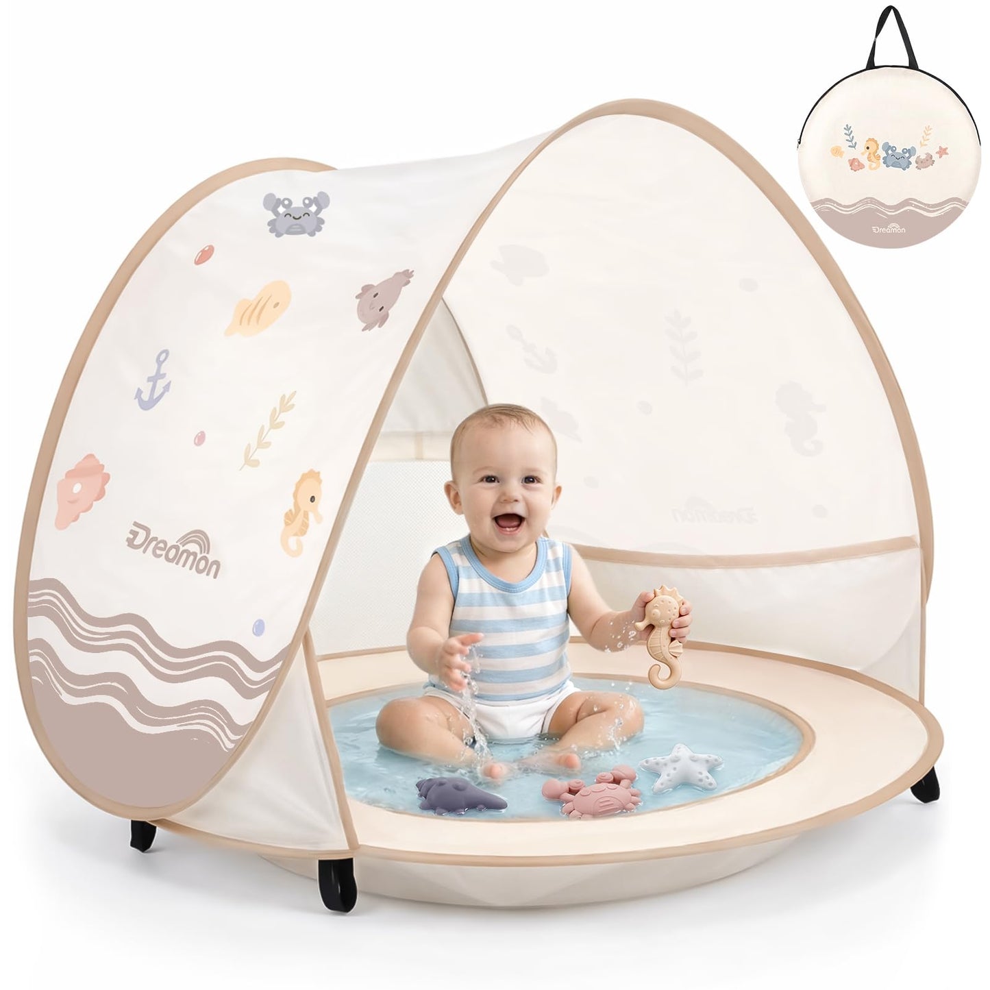 Baby Beach Tent with Pool – Dreamon Pop Up Shelter UV Protection for Infant, Foldable Kids Play Tent with Beach Toys Set and Carry Bag, Summer Outdoor Use Portable Baby Beach Essentials