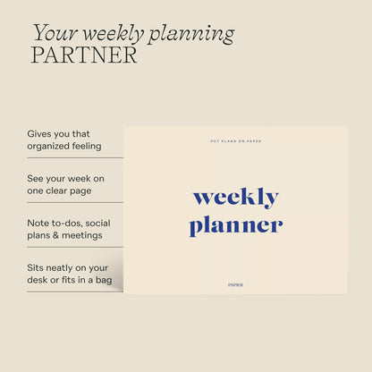 Papier Joy Weekly Desk Planner - Beige | 1 Page Per Week | Weekly Plan Section & Next Week Notes | TearOff Design | Table Top Office Essentials | 52 Sheets | Undated | Time Management & Organizer Gift