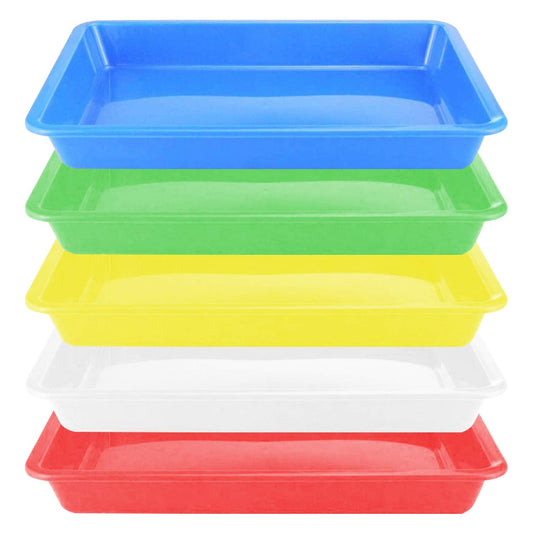 Plastic Art Trays - 5 Piece Stackable Activity & Craft Organizer, Serving & Jewelry Tray for DIY Projects, Painting, Beads (11 x 8.3 x 1.2 inch)