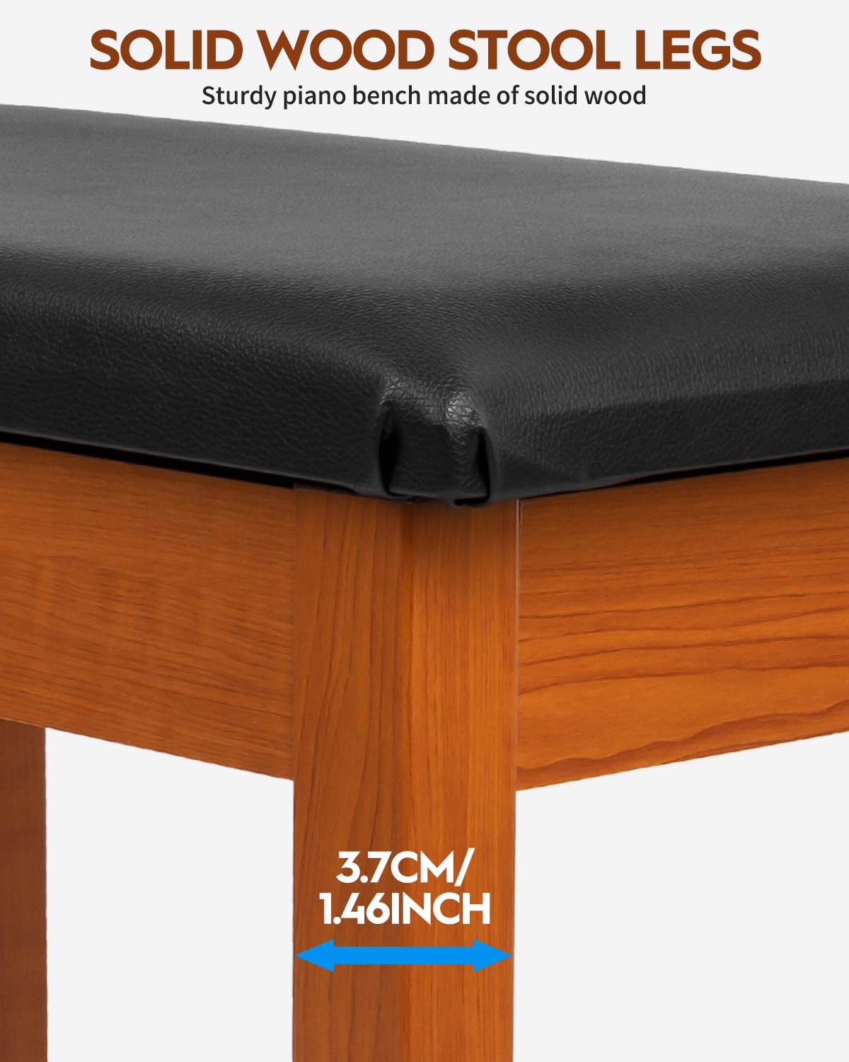 STRICH Piano Bench with Storage, Solid Wood Keyboard Bench Piano Bookcase Stool Chair Seat with Padded Cushion, Mahogany Color