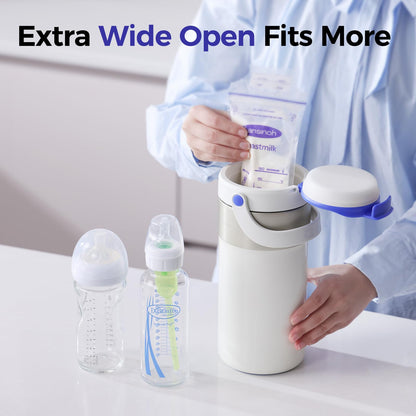 WONDBORN Portable Breast Milk Cooler, 4 Ice Rings, 360°Cooling with Vacuum Lid, Safe Chill for 30H+, 22oz Large Capacity with 2 Bottles, Rapid Chill to 40℉, Extra Wide Opening, Ideal for Work & Travel