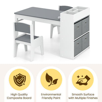 INFANS Kids Art Table and Chair Set, Toddler Craft Play Wood Activity Desk with Paper Roll 2 Chairs Storage Canvas Bins for Writing Drawing, Children Furniture for Daycare Nursery Boys Girls Ages 3+