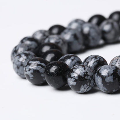 90PCS 8mm Natural Snowflake Obsidian Beads Round Loose Stone Energy Healing Gemstone Beads for Jewelry Making DIY Bracelet Necklace for Jewelry Making 32" 2 Strands