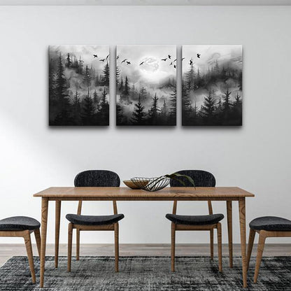DZRWUBHS Wall Art For Living Room Canvas Wall Decor For Bedroom Black And White Wall Painting Modern Office Decorations Misty Forest Landscape Abstract Wall Pictures Farmhouse Wall Hanging Decor