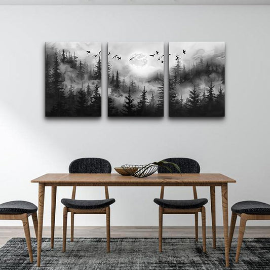 DZRWUBHS Wall Art For Living Room Canvas Wall Decor For Bedroom Black And White Wall Painting Modern Office Decorations Misty Forest Landscape Abstract Wall Pictures Farmhouse Wall Hanging Decor