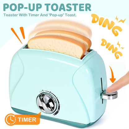 Shemira Play Kitchen Accessories, Play Kitchen Appliances Toy Set with Coffee Maker, Blender, Mixer, Toaster, Kids Kitchen Playset, Toys for 3 4 5 6 7 8 Year Old Girls, Birthday Gifts for Girls