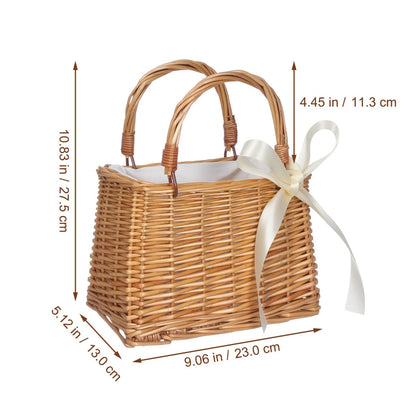 Cabilock Woven Flower Basket with Handle, Plastic Woven Flower Girl Basket for Weddings Ceremony, Small Rustic Boho Handbag, Women Summer Clutch Beach Bag Picnic Decor, 10.22X9.24X5.311in