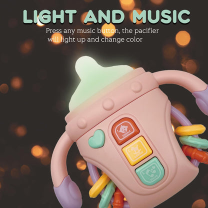 Baby Musical Toys,Sensory Learning Toy with Music and Lights,Pacifier Teething Musical Toys,Rattle Toy for Toddlers,Boys and Girls Gifts(A-Pink)