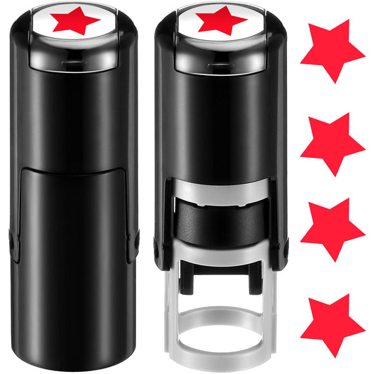 Supervitae 2 Pack Solid Star Print Stamps Red Ink Star Stamper Mini Self Inking Stamps for Classroom Party Educational Learning Activities Craft Supplies