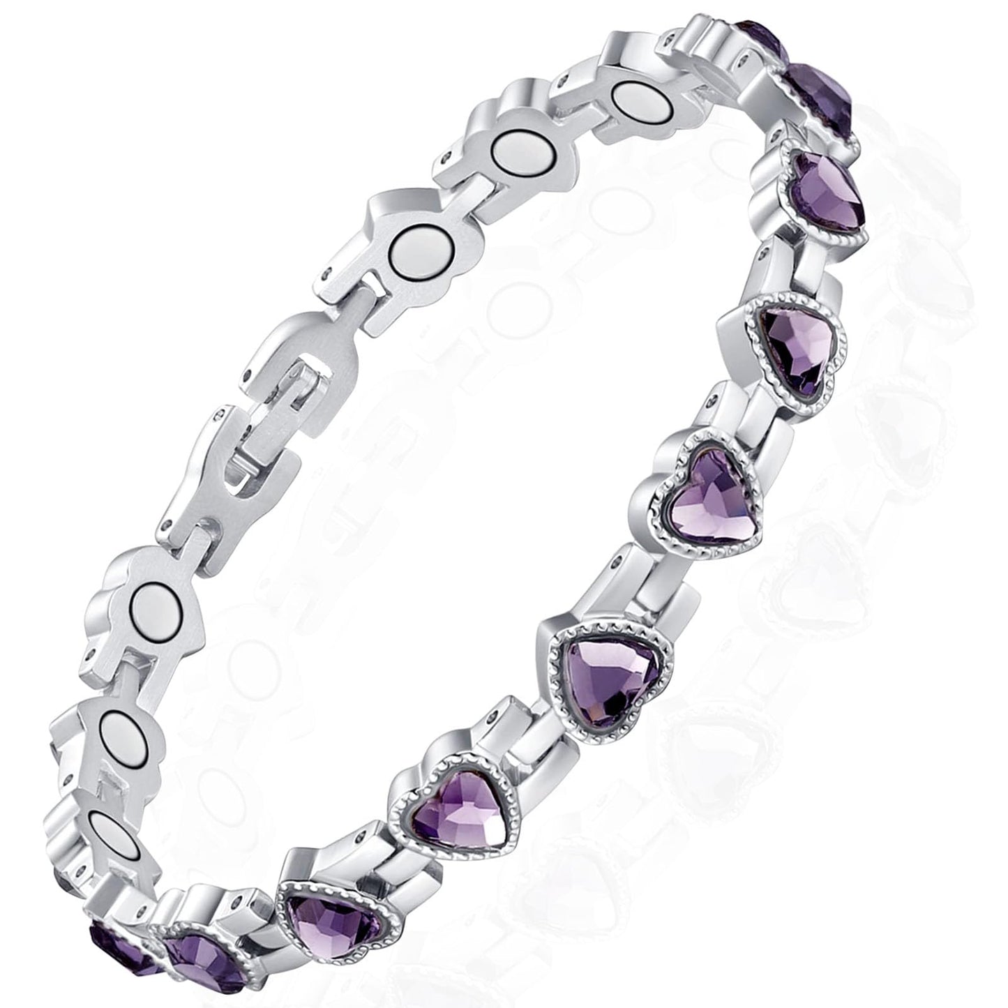 UtenoTureH Magnetic Bracelets for Women, Stainless Steel Bracelet with Heart-Shaped Zircon, Magnetic Jewelry Present (Purple)