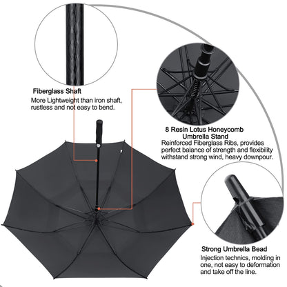 G4Free 47/54/62/68/72 Inch Automatic Open Golf Umbrella Extra Large Oversize Double Canopy Vented Windproof Waterproof Stick Umbrellas (Black)