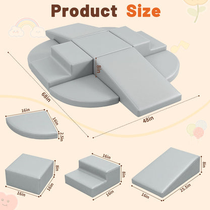 TODIBY 9-Piece Climbing Toys for Toddlers: Soft PU Leather Foam Blocks - Baby Climb and Crawl Activity Blocks - Kids Play Gym Equipment Indoor for Development(Grey)