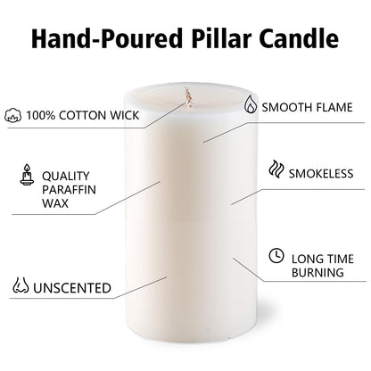 White Pillar Candles, Unscented Pillar Candles Bulk - 50 Hour Long Burn Time - Dripless and Smokeless White Wax Candles Dinner Table, for Wedding,Christmas and Home Decor [6 Pack, 2.8x4 inch]