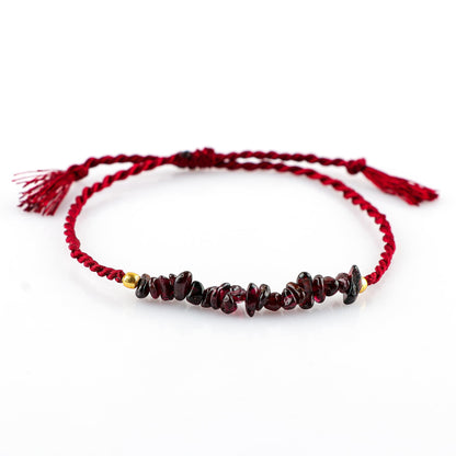 NJCRAFT Red Garnet Bracelet for Women | Natural Red Garnet Gemstone Chips Adjustable Braided Bracelet (Approx. 6 Carat) | Handmade Slider Rope Bracelet 6+4 Inch | Minimalist Jewelry Gift