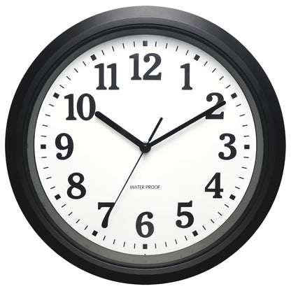 Caysie 12 Inch Sealed Indoor Outdoor Waterproof Wall Clock, Durable Silent Non-Ticking Battery Operated Quality Quartz Round Clock, Wall Decorative for Patio, Pool, Bathroom (Black)