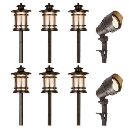 hykolity 8 Pack Low Voltage LED Landscape Kits, 12V-15V Pathway Flood Light Kits, 10W 390LM and 3.4W 155LM Wired for Outdoor Yard Lawn, Die-cast Aluminum, 50W and 30W Equivalent