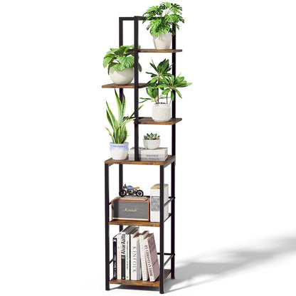 Plant Stand Indoor with Grow Light, 6-Tiered Tall Plant Stand Indoor, Metal Plant Shelf with Bookshelf Bookcase and Adjustable Light, Ideal for Living Room, Reading room, Garden, Patio (Brown)