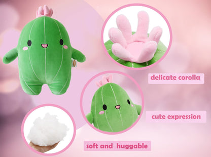 BABOLI Cuddly Cactus Stuffed Plant Pillow with Smile Face and Pink Antenna Honey Cacti Plush Soft Toy Pretty Sweet Mascot Gifts for Kids Girls and Boys Present for Birthday or Party 22.7 Inches