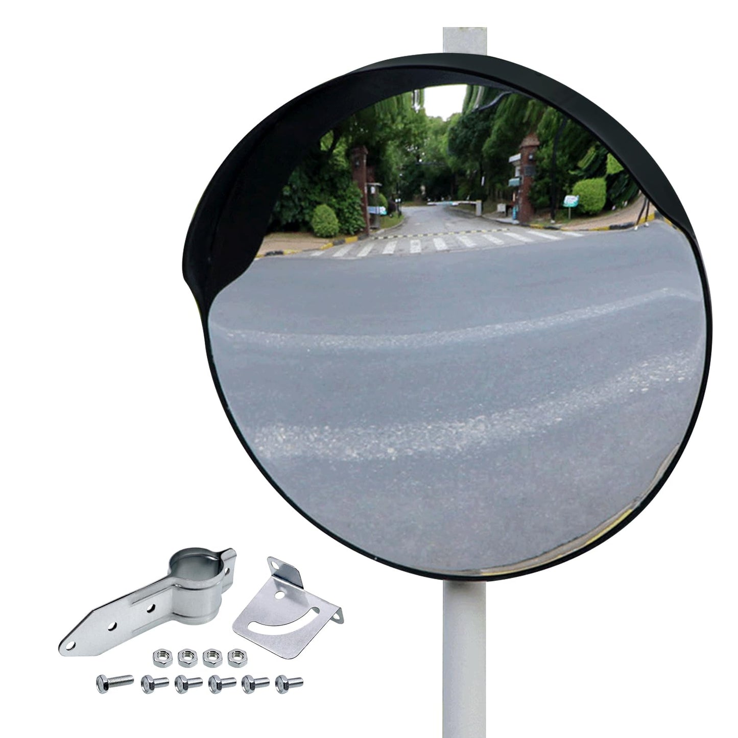 KOBSAINF 18 Inch Convex Mirror Outdoor with Adjustable Wall Fixing Bracket, Driveway Mirror for Wide Angle View Security Blind Spot
