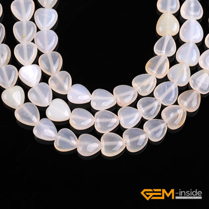 GEM-Inside 10mm Heart Charms Natural Light Gray Agate Gemstone Stone Beads for Jewelry Making Full 15" Strand Power Energy Healing Chakra Stone Beads