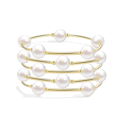 Elegance 11 designs Blessing Bracelet 10mm Crystal White Pearl Bracelet Dainty Gold Plated Tube For Women Simple Bridal Gifts For Friends And Loved
