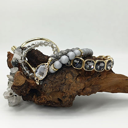 Yomisa Boho Beaded Bracelets/Bangle for Women,Multilayer Wrap 6PCS Healing Natural Jasper Stone Bead Bracelets Stackable Friendship Stretch Beaded Bracelet Set Trendy Bohemian Jewelry Gift,Silver Gold