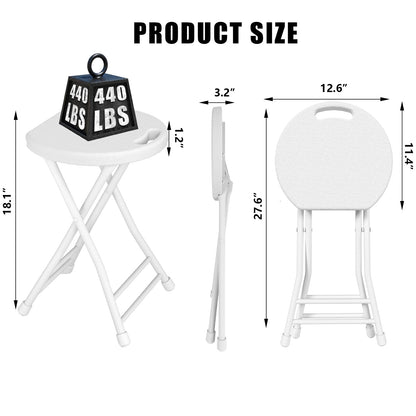 IWDOO Folding Stool, 18 Inch Foldable Stool with Handle & Steel Frame, Folding Bar Stools, 500lbs Sturdy Foldable Lightweight Metal Chair for Camping, Indoor and Outdoor, White