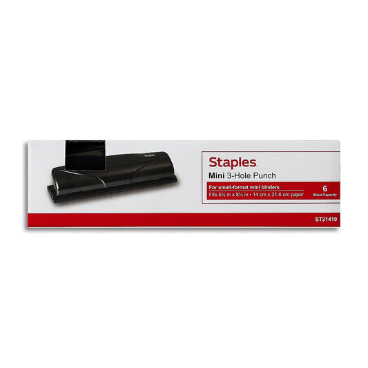 Staples Mini 3‑Hole Punch, 6‑Sheet Capacity – Portable Compact Hole Punch