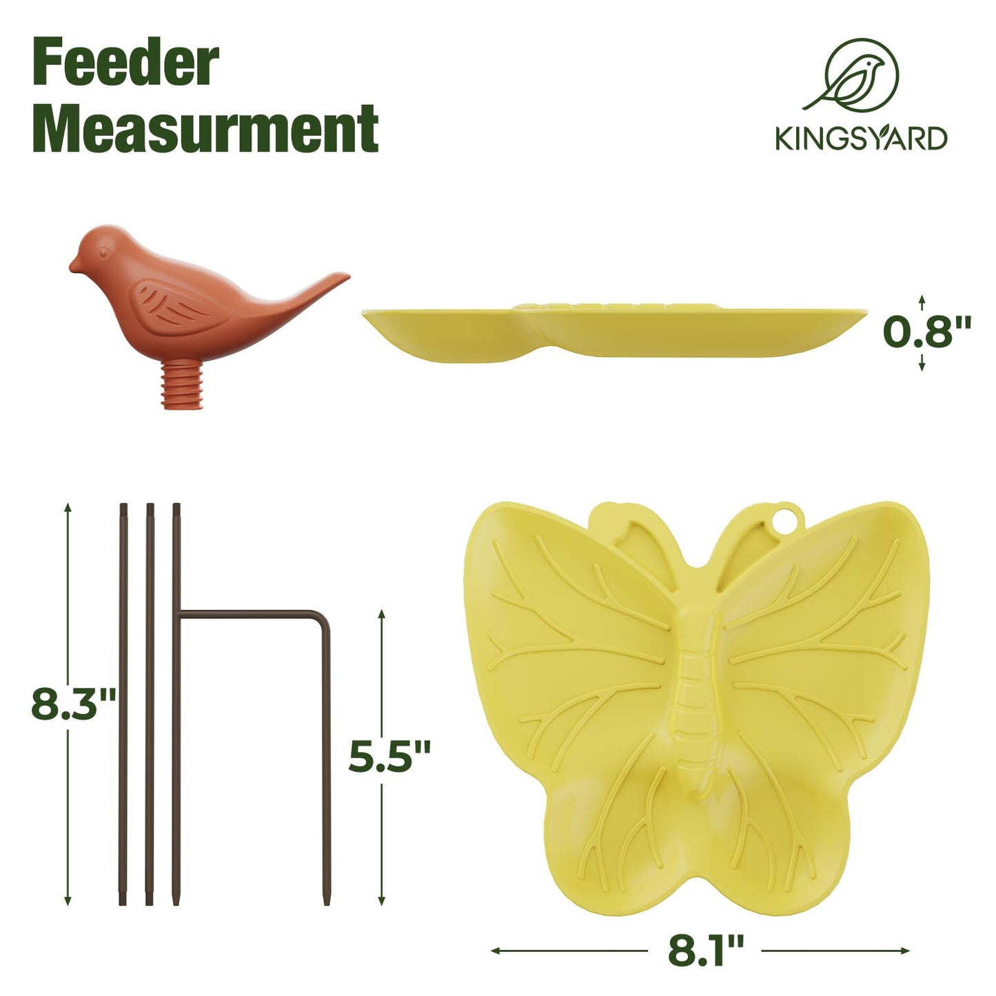 Kinsgyard 2 Pack Free Standing Tray Bird Feeders with Adjustable Pole, Wild Bird Bath for Outdoor Garden Yard Decor, Large Seed Capacity, Easy to Clean and Refill, Yellow & Green