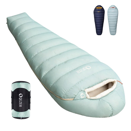 QEZER Down Sleeping Bag for Adults with 620 Fill Power Down Ultralight Mummy Backpacking Sleeping Bag