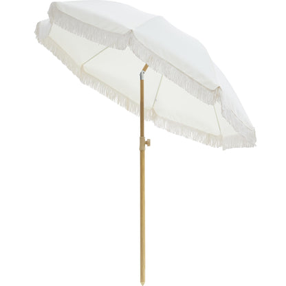 Kbrellaoutlets Patio Fringe Umbrella with UPF 50+ Protection,8 Ribs and Push Button Tilt,Outdoor Beach Umbrella For Garden, Courtyard,Pool,Outside