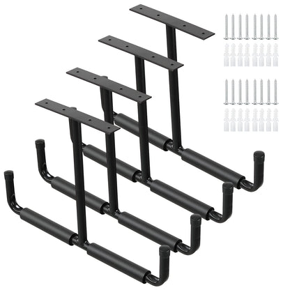 Ihomepark Overhead Garage Storage Rack, Heavy Duty Ceiling Mounted Garage Hooks Utility Hanger for Lumber Bike Tools(4 Pack, Black)