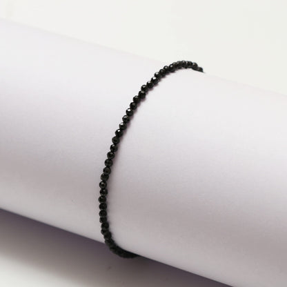 Gempires Black Spinel Dainty Bracelet for Women | Handmade 2.5 mm Faceted Beads | Minimal Stacking Jewelry | Adjustable Lightweight Fit | August Birthstone Gift